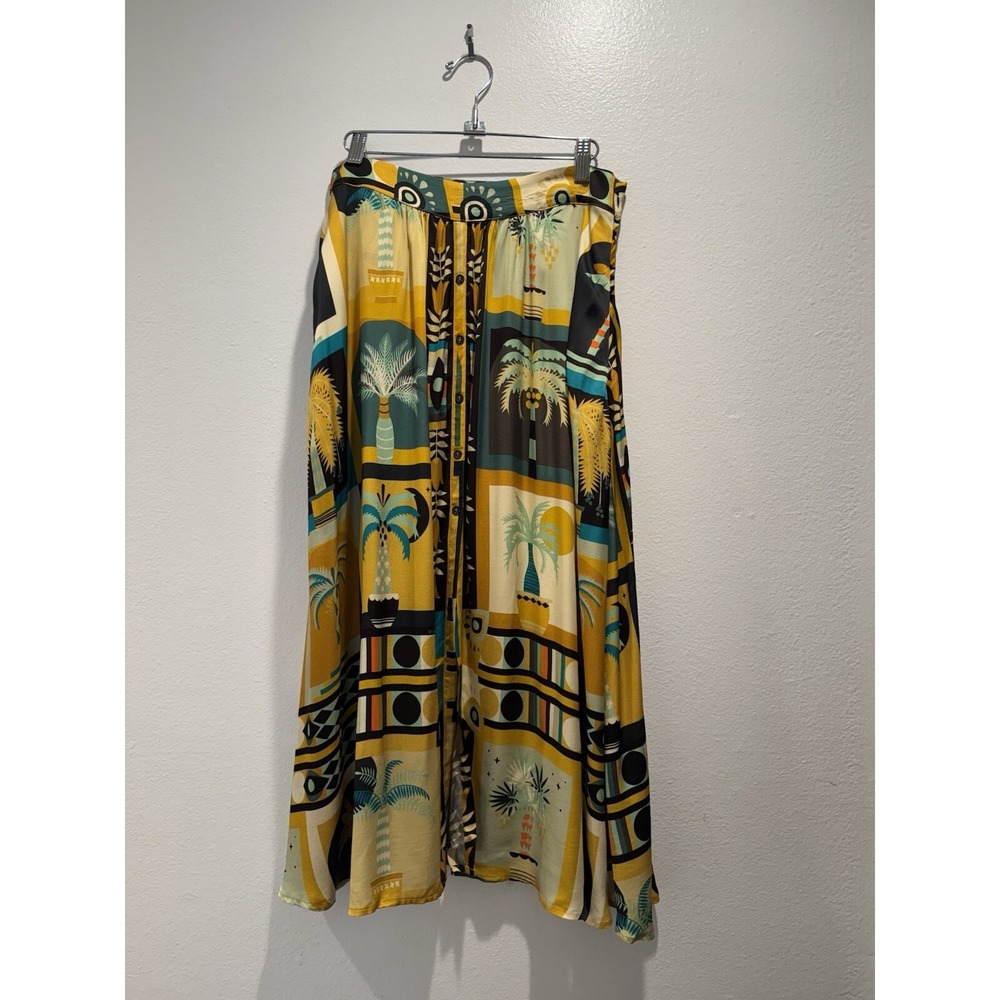 WILD Pablo Beldi Size 3 Palm Print Button Front Skirt Tropical Lightweight Boho